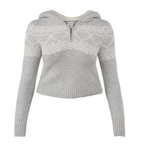 No Boundaries Light Gray & Ivory Fair Isle Plush Hoodie